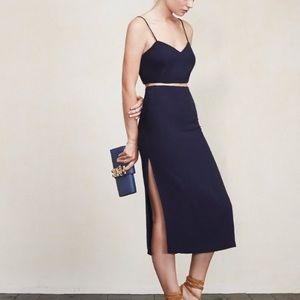 Reformation Alda two piece top and skirt navy sz 0